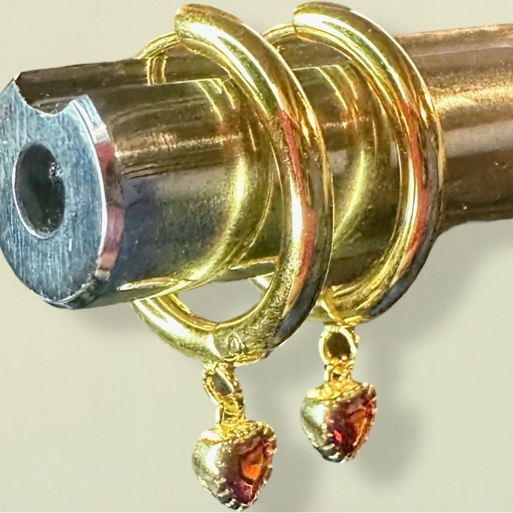 Ruby Simulant CZ Crystal Goldtone Huggie Hoop Earrings Inspired by Meghan Markle - Picture 3 of 13